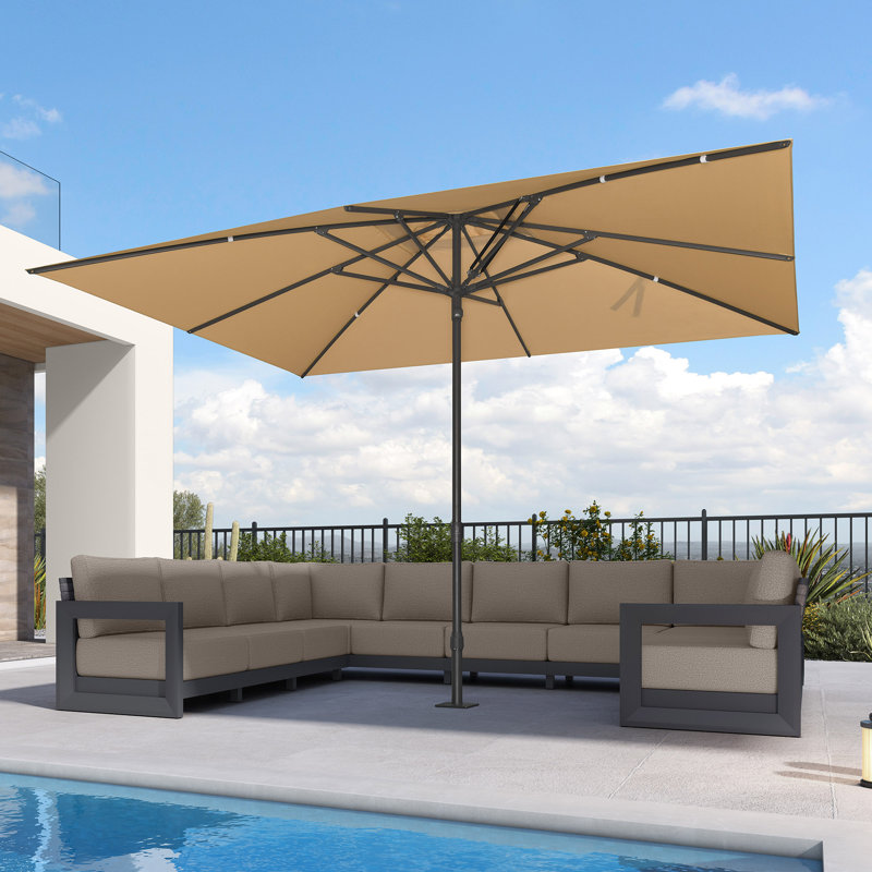 Parasol de terrasse semi-automatique extérieur 2,44 m x 3,35 m / 2,74 m x 3,66 m, parasol de marché en aluminium, parasol de table
