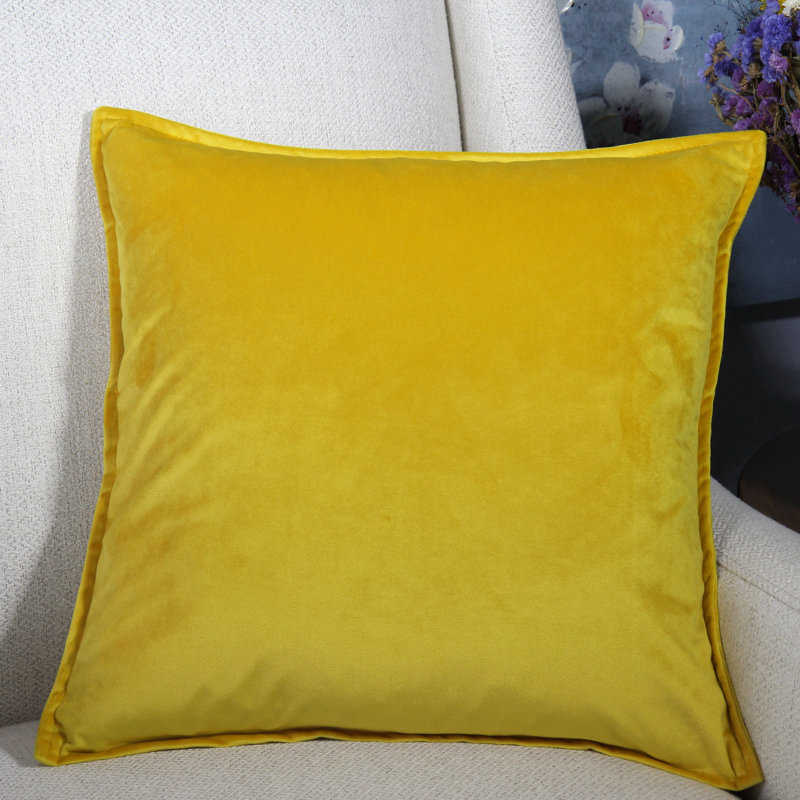 Velvet Pillow Cover, Yellow, Square 16"