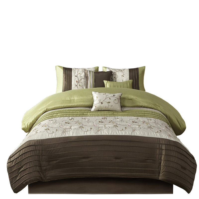 Édredon 7 pièces pour très grand lit - Design 100% broderie ornementale comprenant un édredon, des taies décoratives, des coussins décoratifs et une jupe de lit