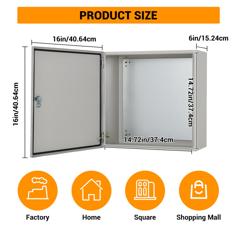 NEMA 4X/IP66 Waterproof Stainless Steel Tool Storage Cabinet – 16"x16"x6" Lockable Wall-Mounted Enclosure with Mounting Plate & 2 Keys – Secure Panel for Indoor/Outdoor Use – Gray-white