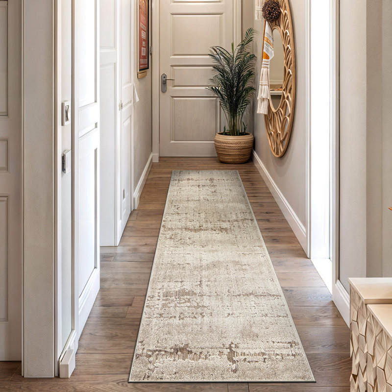 Textured Abstract Sandstone Beige Indoor High-Low Area Rug, Runner 2'3" x 12'
