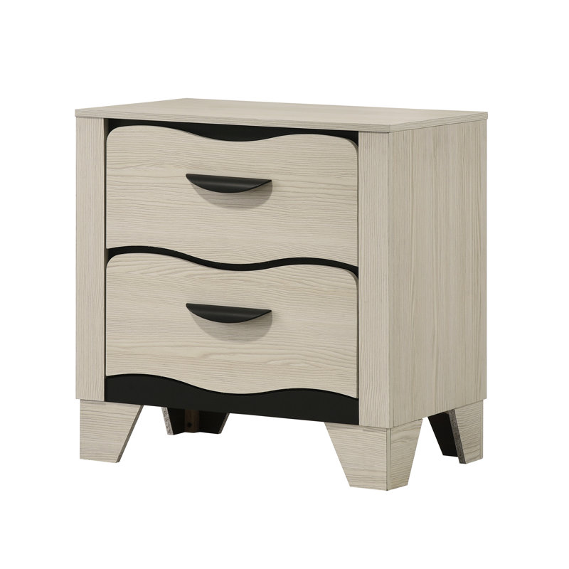 Table de chevet à 2 tiroirs avec panneau ondulé Brielle, table de chevet contemporaine avec tiroirs et finition bicolore
