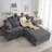 Corduroy Upholstered Sleeper Sectional Sofa with Wood Table Top, 74" Modular Cloud Couch Lounge with Armrests & Throw Pillows For Living Room, Dark Gray-1403869163