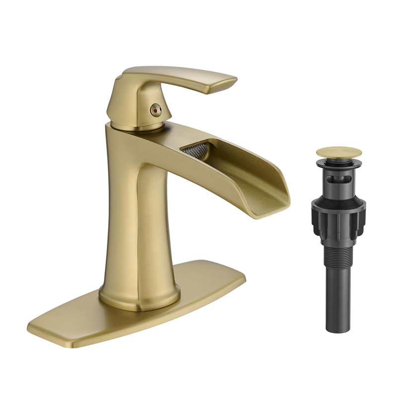 Robinet de salle de bain Waterfall avec bonde escamotable et plaque de pont, Or brossé