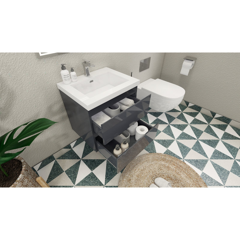 Aylanna Single Bathroom Vanity with Acrylic Top, Hight Gloss Gray