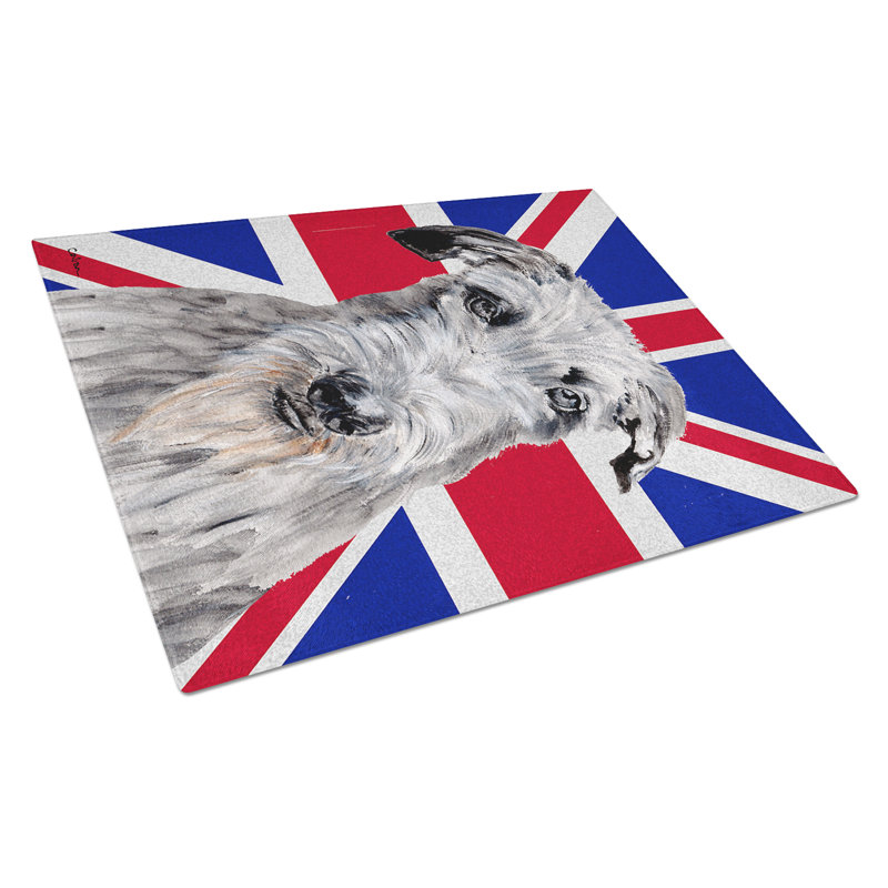 Caroline's Treasures Union Jack Scottish Deerhound with English British Flag Glass Cutting Board