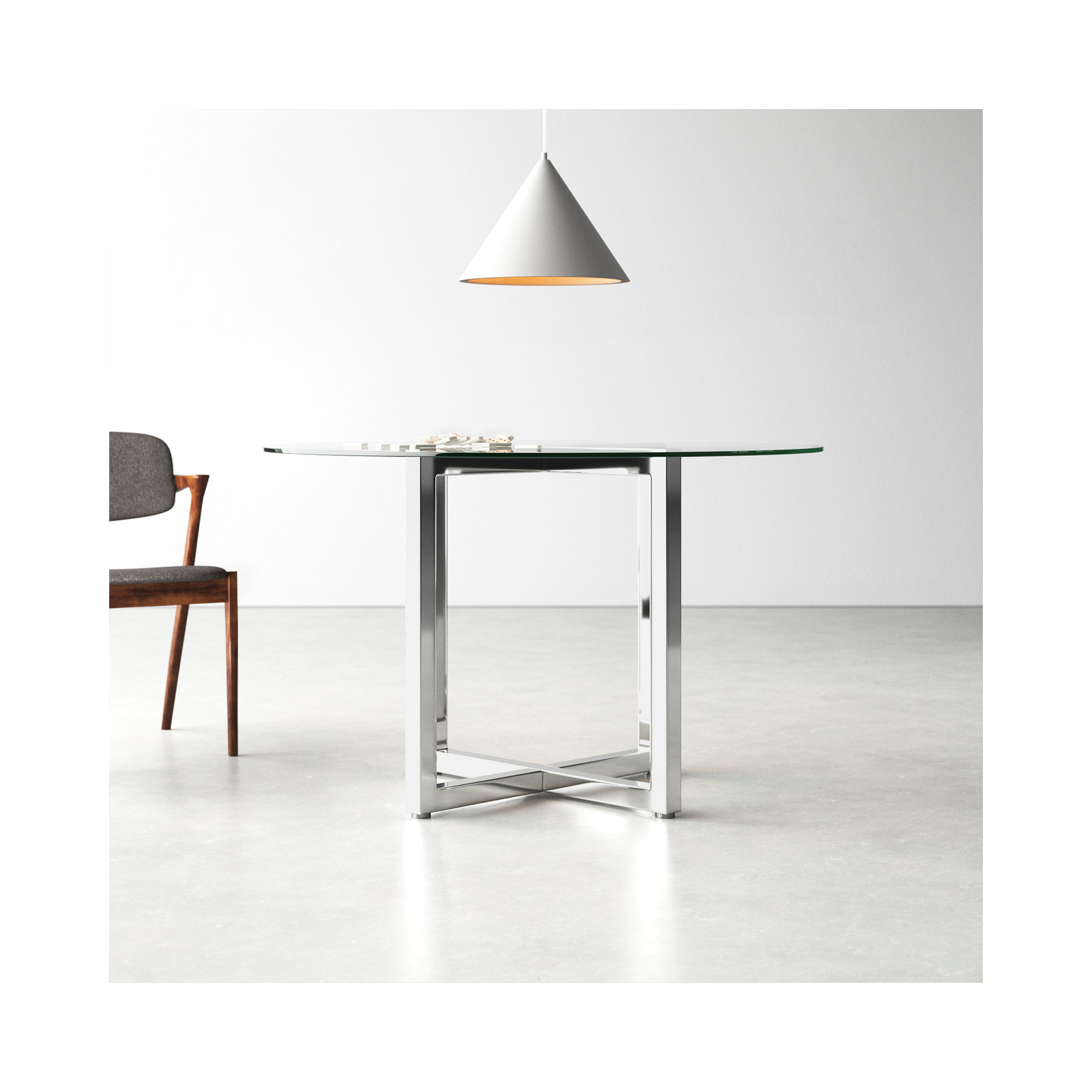 Dern Glass Round Dining Table, Standard (30" Height), 48" W x 48" L