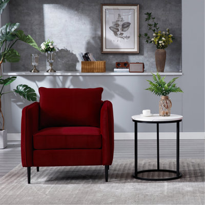 Fauteuil d'appoint pour le salon, fauteuil simple en velours et fauteuil Mid-Century moderne avec 1 coussin et pieds en métal pour la lecture dans le bureau de la chambre à coucher