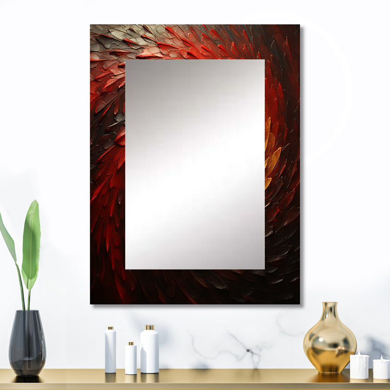 Red Whimsical Whirl Spiral - grand miroir mural abstrait en spirale, 32 po x 24 po