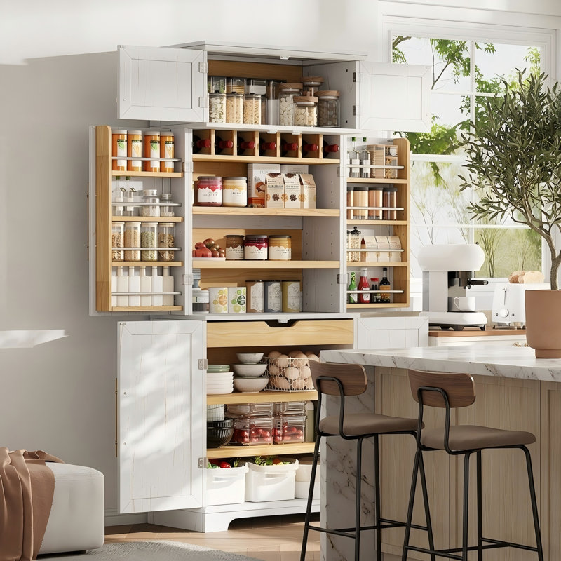 Organisateur de cuisine autoportant de 78 pouces de hauteur avec tablettes réglables, rehausse de salle à manger deux tons