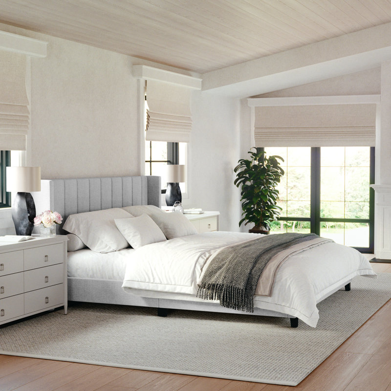Lit plateforme tapissier Martha Stewart Kay, Gris, Très grand