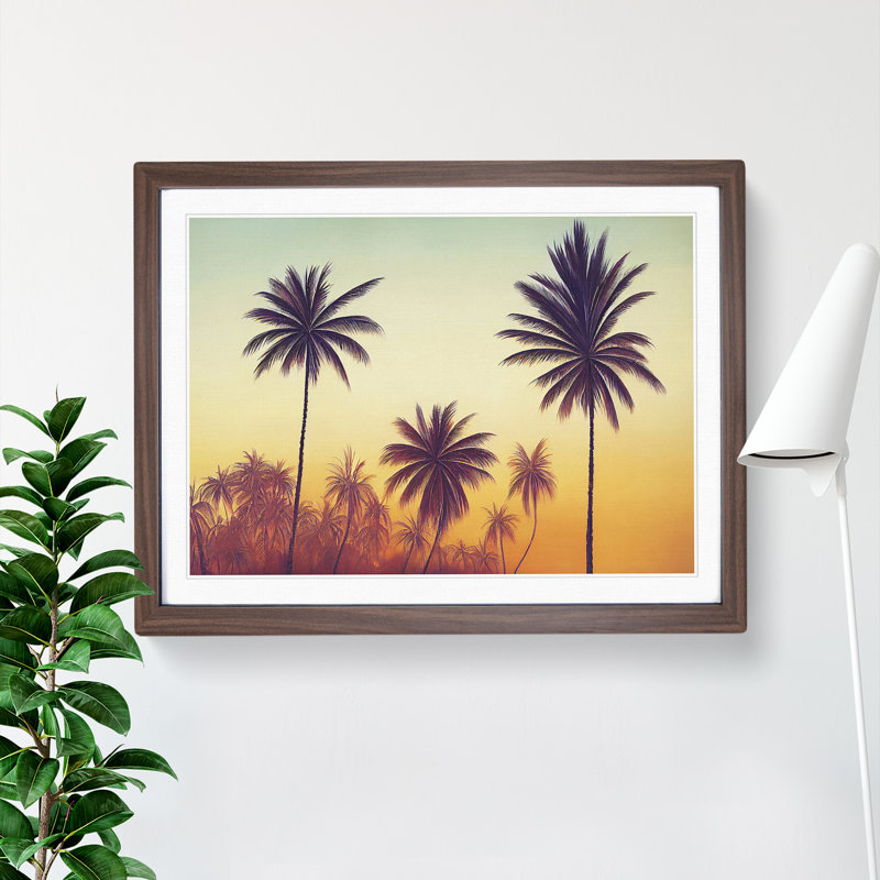 Stimulating Palm Trees - Framed Print, 25cm H x 34cm W x 2cm D, Walnut