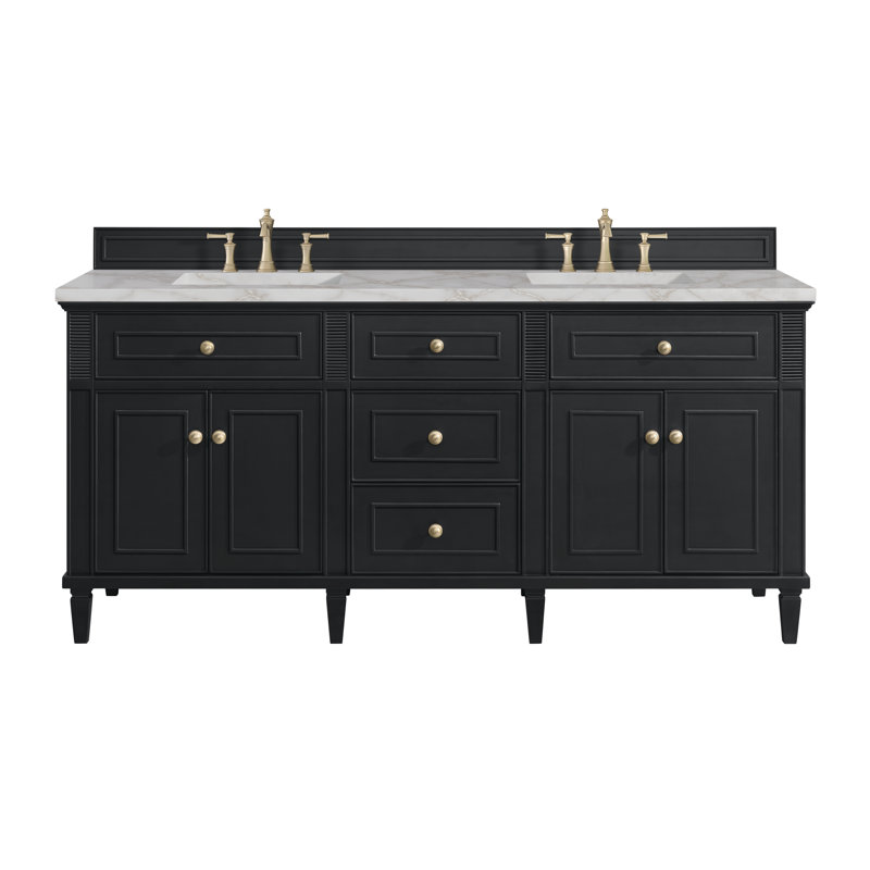 Lorelai 72'' W Double Vanity, Black Onyx, Victorian Silver Silestone, 8" Widespread
