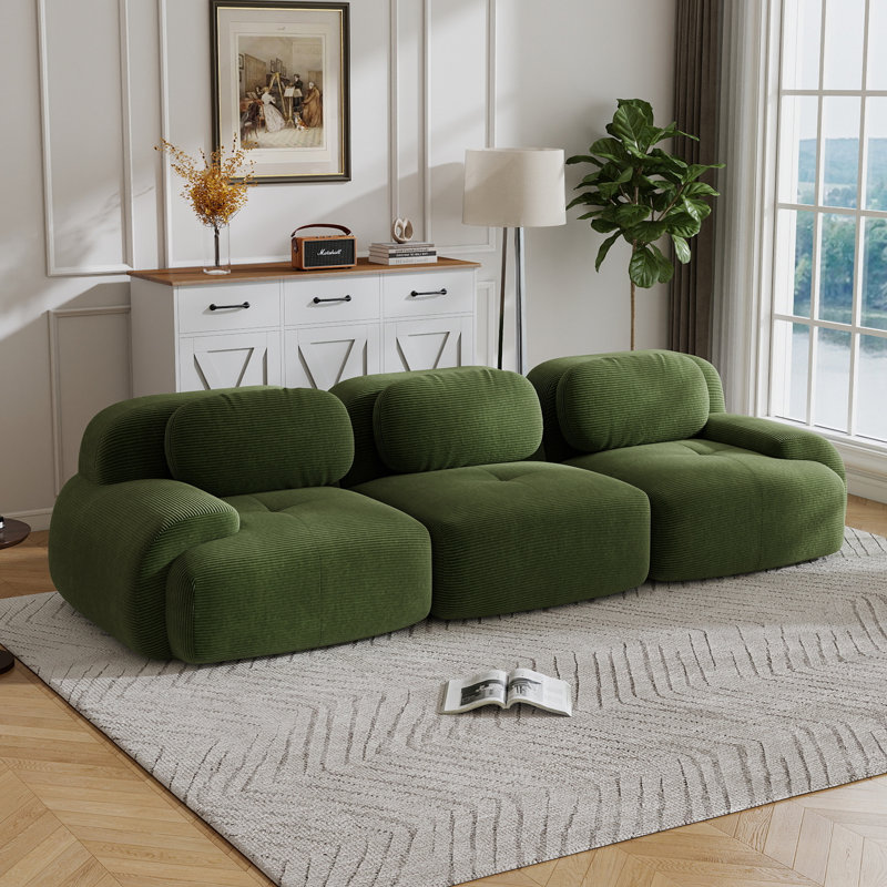 Canapé désossé en velours côtelé modulaire multi-combinaison anti-dérapant pour les salons, Vert, 3