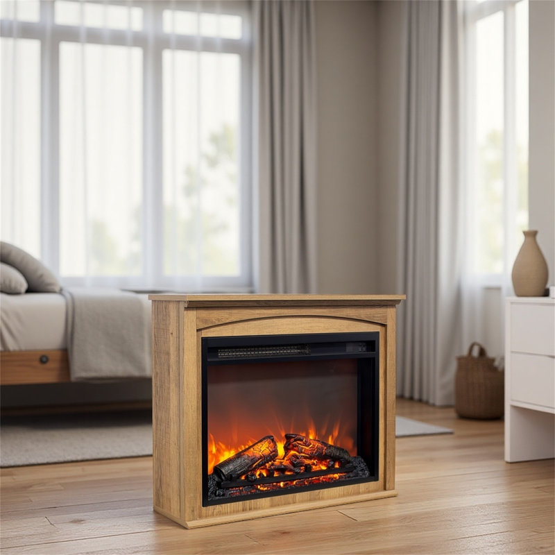 28-inch Electric Fireplace With Realistic Flames And Overheat Protection