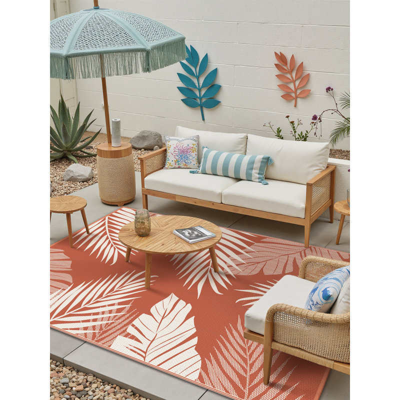 Tapis d'extérieur portatif rouge / beige Elkader Christmas, Rouge brique, Rectangle de 5 pi x 8 pi