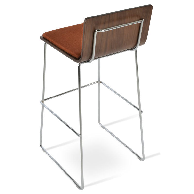 Tabourets Corona, Chrome chrome, Tissu cognac, Tabouret de comptoir (siège d'une hauteur de 24 p