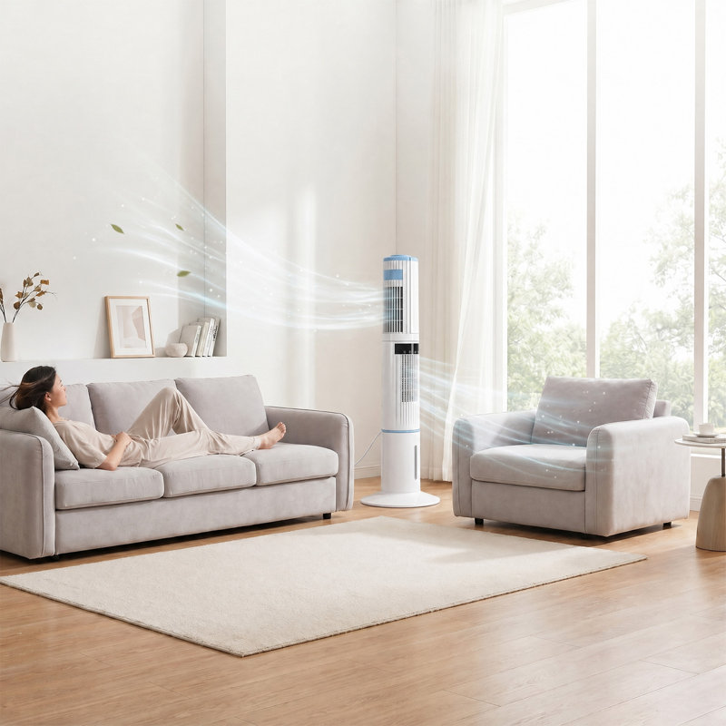 Evaporative Air Cooler, Dual-zone Oscillating Tower Fan With 360° Upper & 60° Lower Oscillation