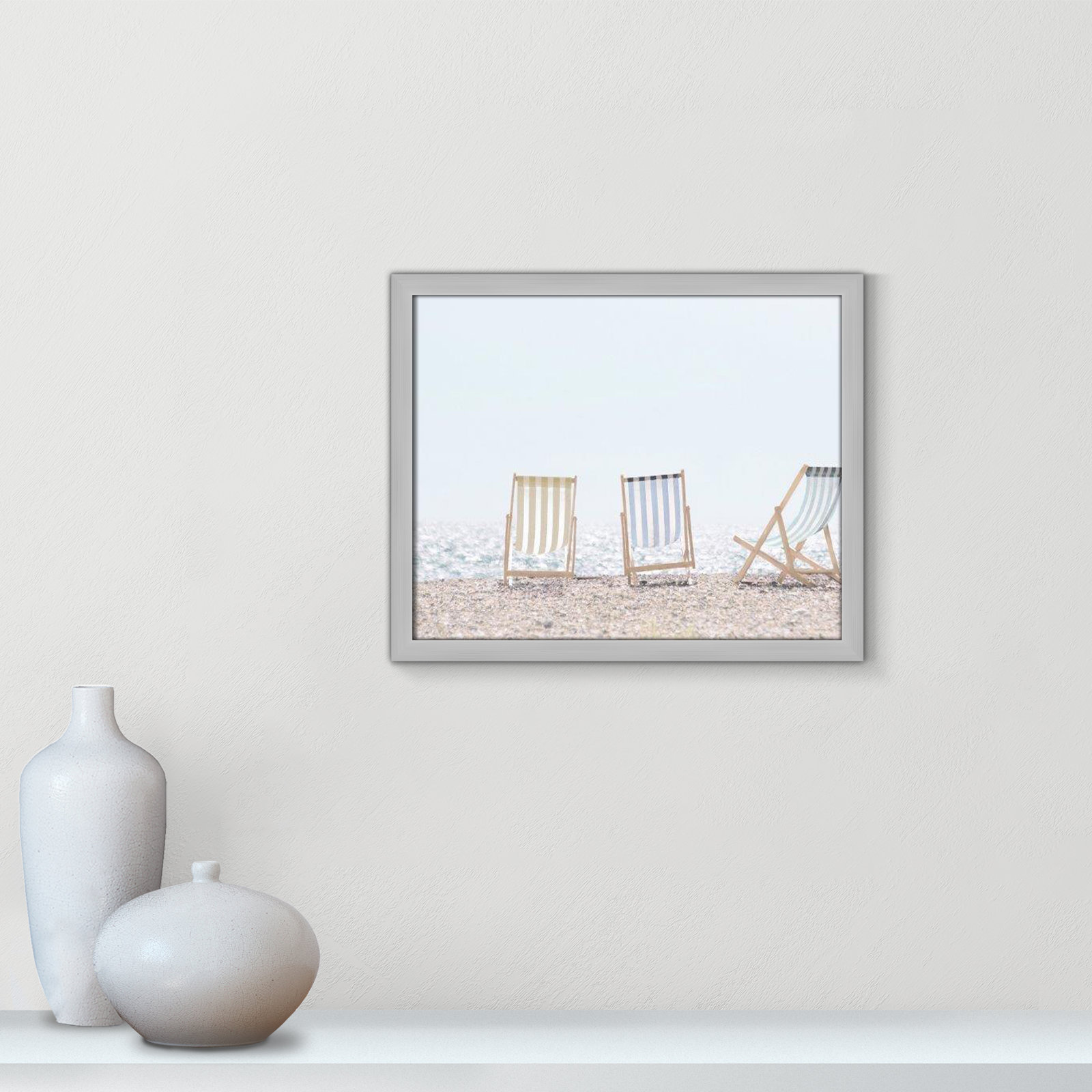 Adriatica "Beach Chairs" Print by Leah Straatsma, Matte Silver, 16" H x 19" W x 1.25" D