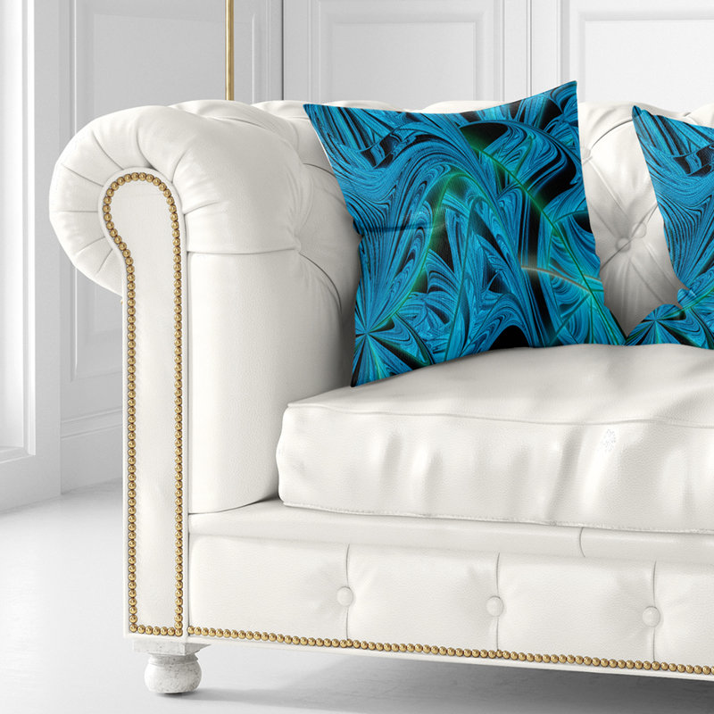 Motif de fractale hivernale - coussin imprimé abstrait, 18 po x 18 po, Coussin décoratif, Bleu