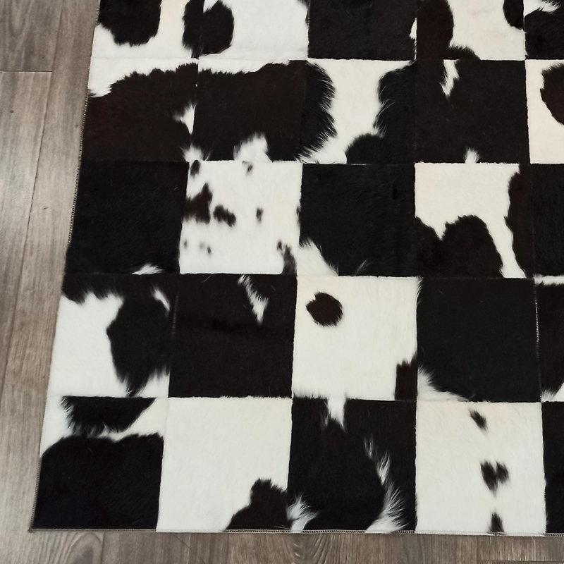 Black White Cowhide Patchwork Rug_8.83 X 12 Ft, Rectangle 8'10" x 12'