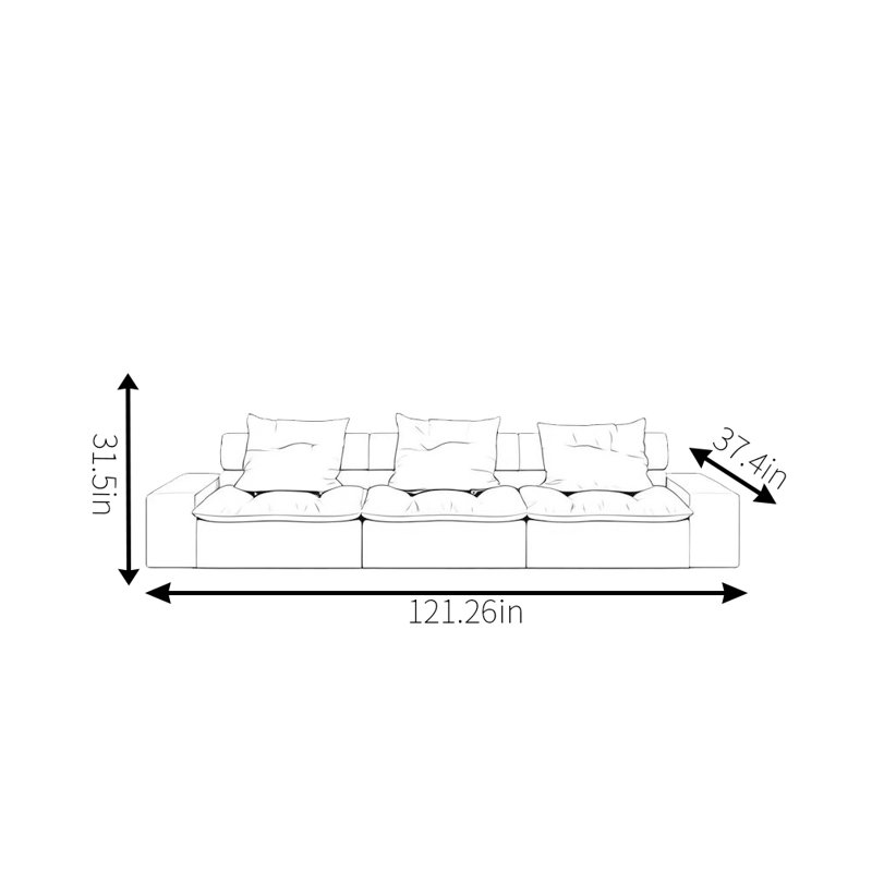 Simple Soft Cloth Sofa, 31.5" H x 121.26" W x 37.4" D