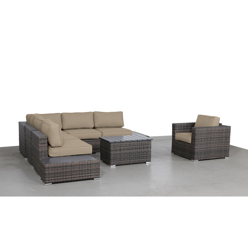 Ensemble de conversation modulaire avec coussins 9 pièces Amerra, Beige Sunbrella, Espresso