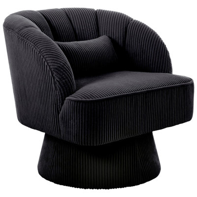 Fauteuil demi-tonneau pivotant en velours côtelé avec dossier rayé, siège d'appoint rond moelleux pour le salon