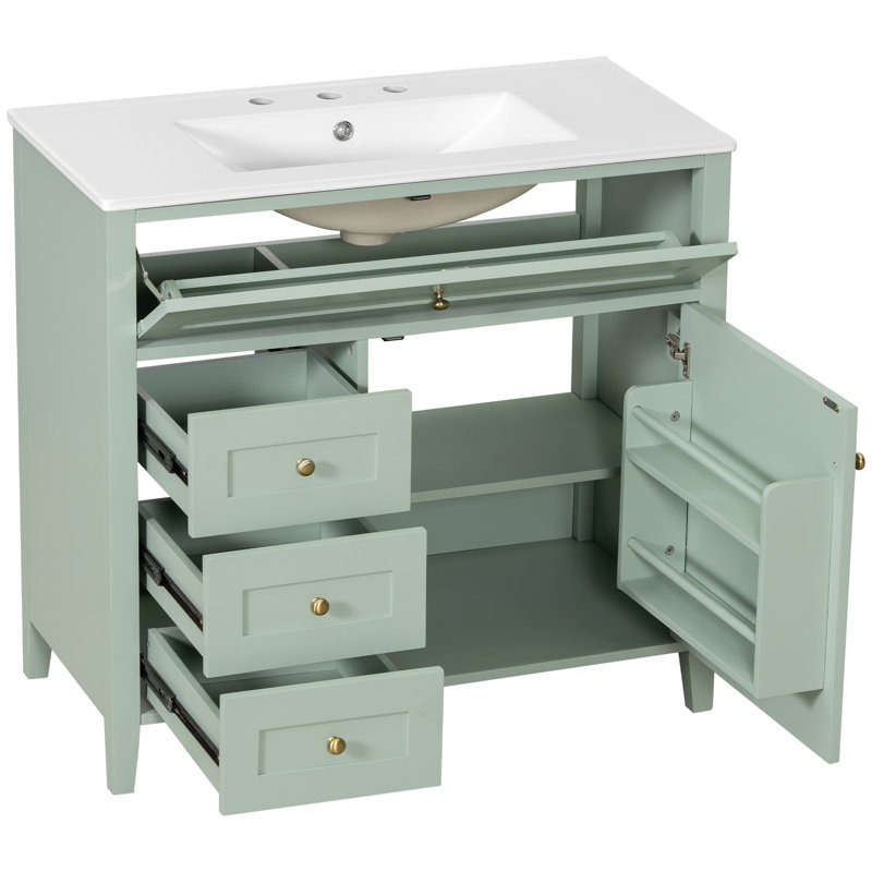 36-Inch Green Bathroom Vanity With Sink, Green