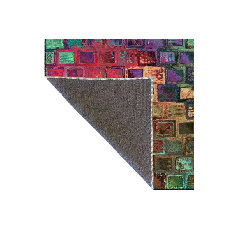 Multi Color Tile Woven Base Machine Washable Area Rug, Rectangle 4'7" x 6'7"