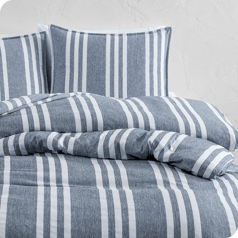 Bare Home Duvet Cover - Stripe Heather Midnight Blue, Twin Extra Long Duvet Cover + 1 Standard Shams