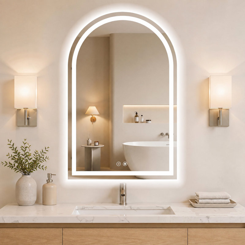 Arched LED Bathroom Mirror with Anti-Fog, Dimmable, 3-Color Light Vanity Mirror for Wall, 24" x 32"