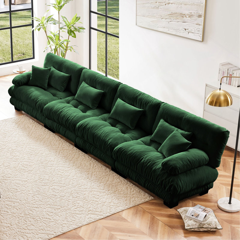 4-Seater Sectional Sofa Modular Deep Seat Sofa Couch , Chenille Sofa Comfy Upholstered Sofa For Living Room, Apartment, Studio, Office,Chenille Green