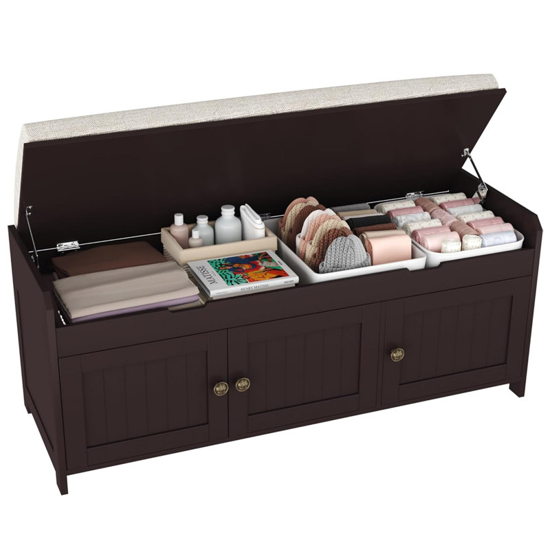  Abdiaziz 10 Pair Linen Blend Upholstered Shoe Storage Bench, Espresso