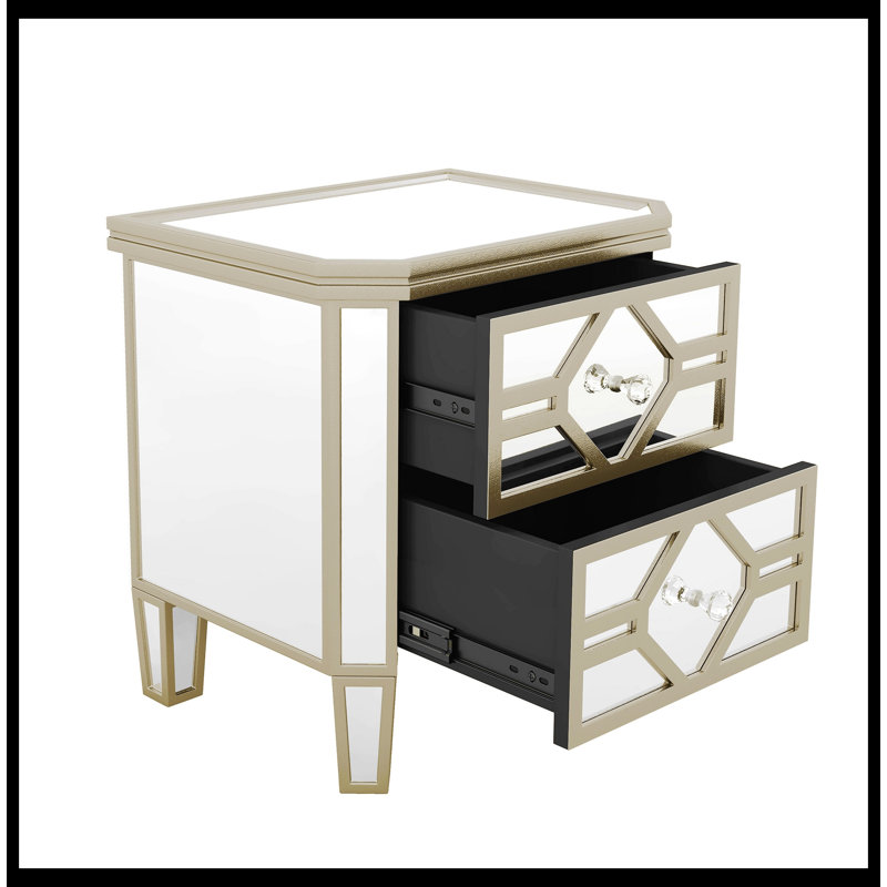 Commode d'appoint en bois à 2 tiroirs avec miroir