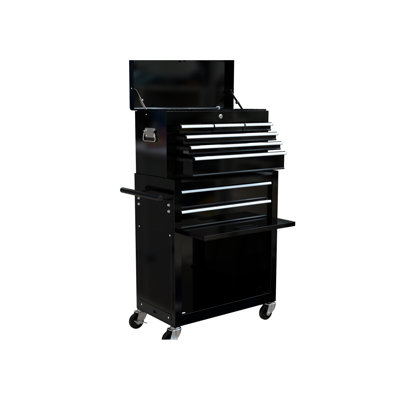 High Capacity 8 - Drawer Rolling Tool Chest, Black Steel Storage, 4"  2 With Brake , Central Locking, Hanging, Work Panel Unit, , Lockable Drawers, Working Panel, Hooks For Hanging In Garage Workshop