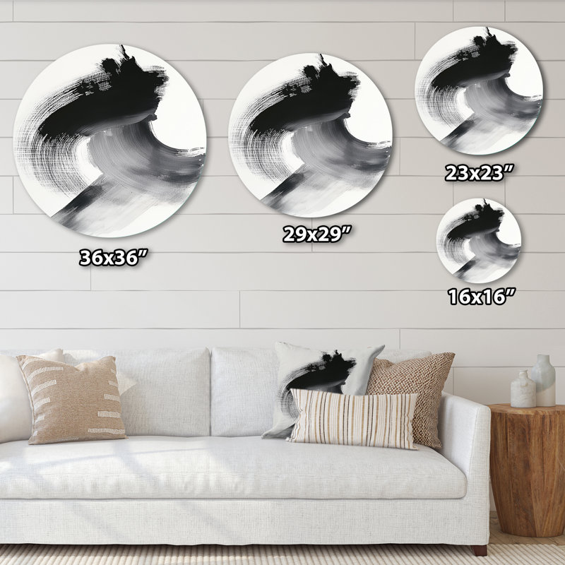 Abstrait encre coulant abstrait - art mural rond en métal minimaliste moderne, L 23 po x H 23 po