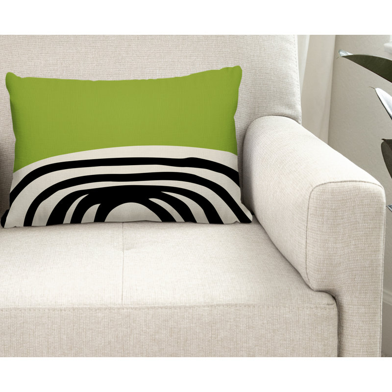 Willow Abstract Outdoor Reversible Throw Pillow, Chartreuse/Off White/Black