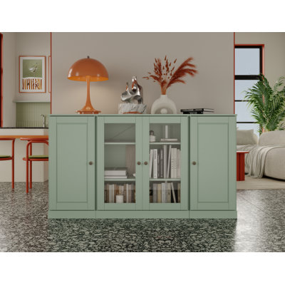 100% Solid Wood 65" Sideboard with Solid, Clear Glass Doors and Adjustable Shelves by Lark Manor