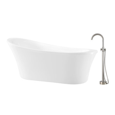 70.08'' x 34.25'' Freestanding Soaking Acrylic Bathtub with Faucet