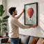 Hot Air Balloon Rising Geometric - Framed Print-496791578-496791582