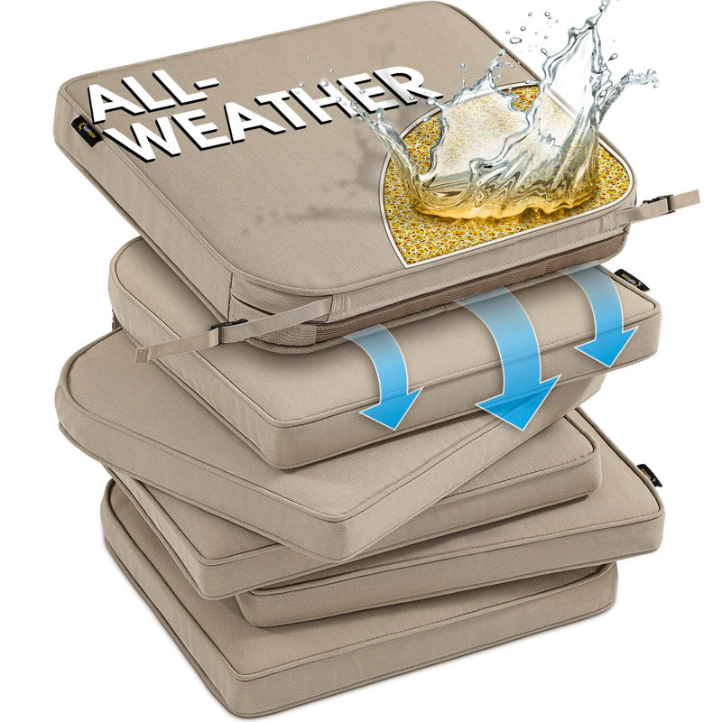 SUNROX All-Weather Outdoor Chair Cushion, Husk Birch, 18.5" H x 16" W