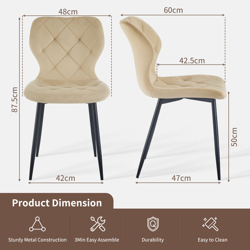 Upholstered Armless Dining Chair With Wraparound Backrest, Velvet Beige