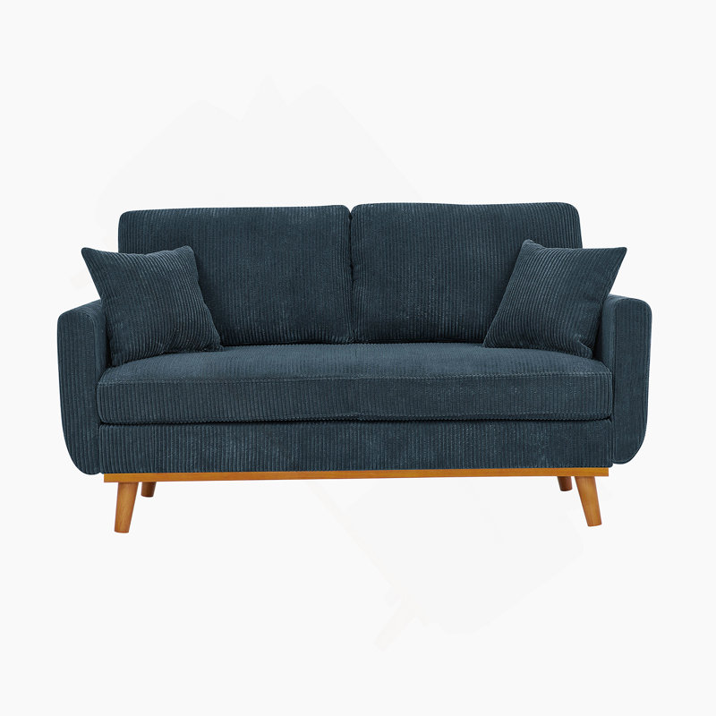 Artina 65'' Square Arm Loveseat, Blue Corduroy