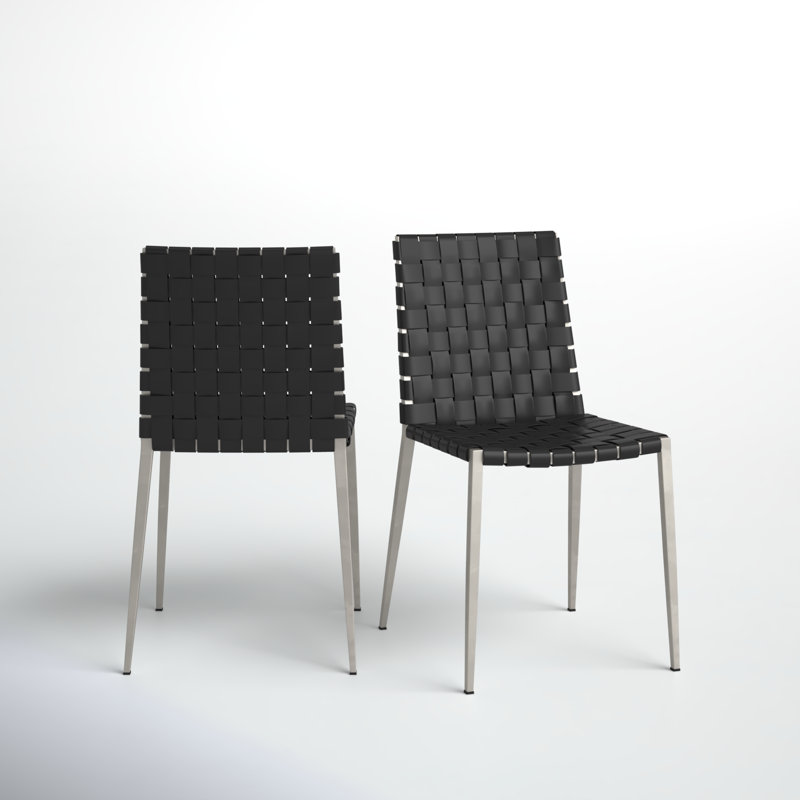 Brett 18'' H Leather Upholstered Metal Armchair, Silver, Black