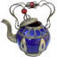 Vintage Moroccan Blue Ceramic Kettle With Silver Engravings