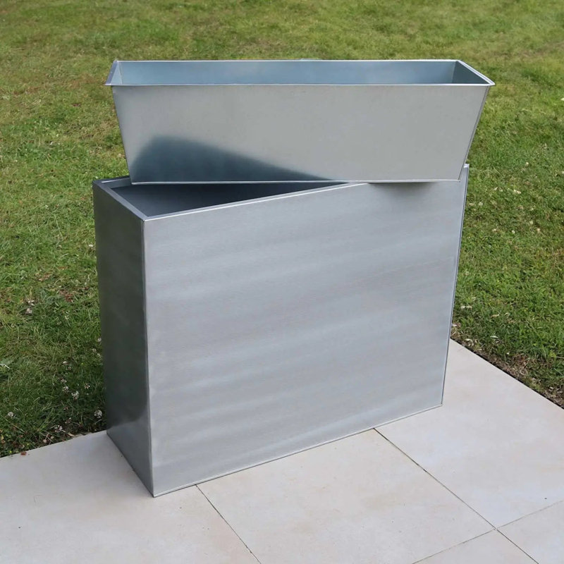 Reny Galvanised Zinc Trough Planter, Silver, 80cm H x 100cm W x 80cm D