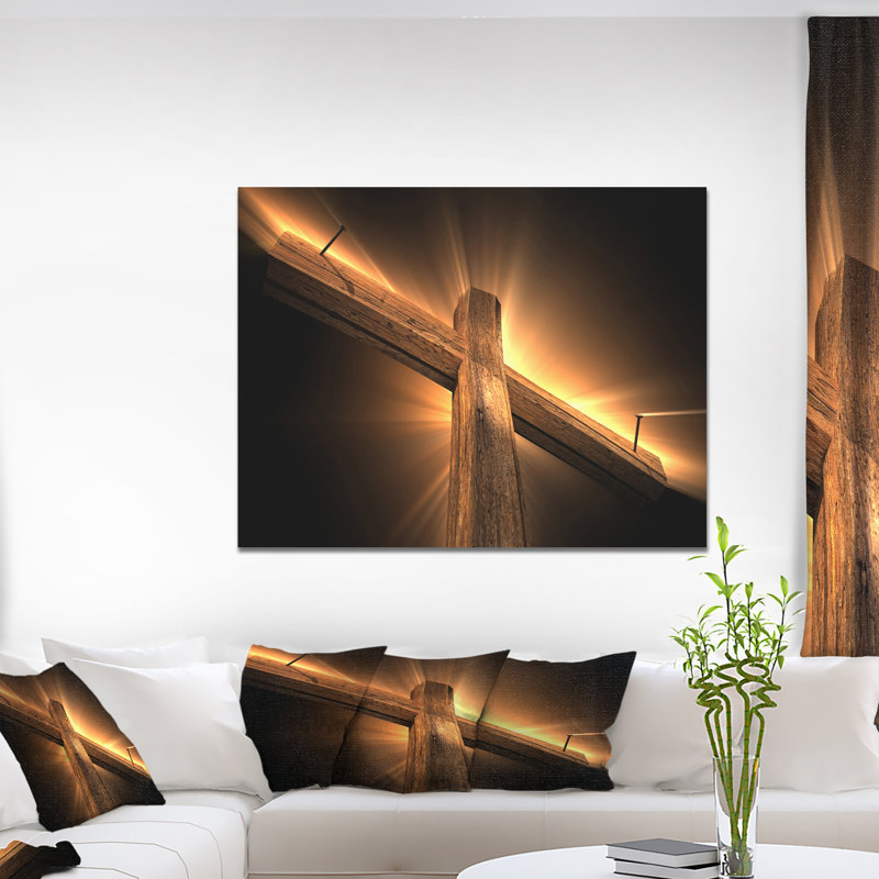 Croix en bois - Contemporary religieuse sur toile tendue, H 20 po x l 20 po x P 1 po, Toile tendue