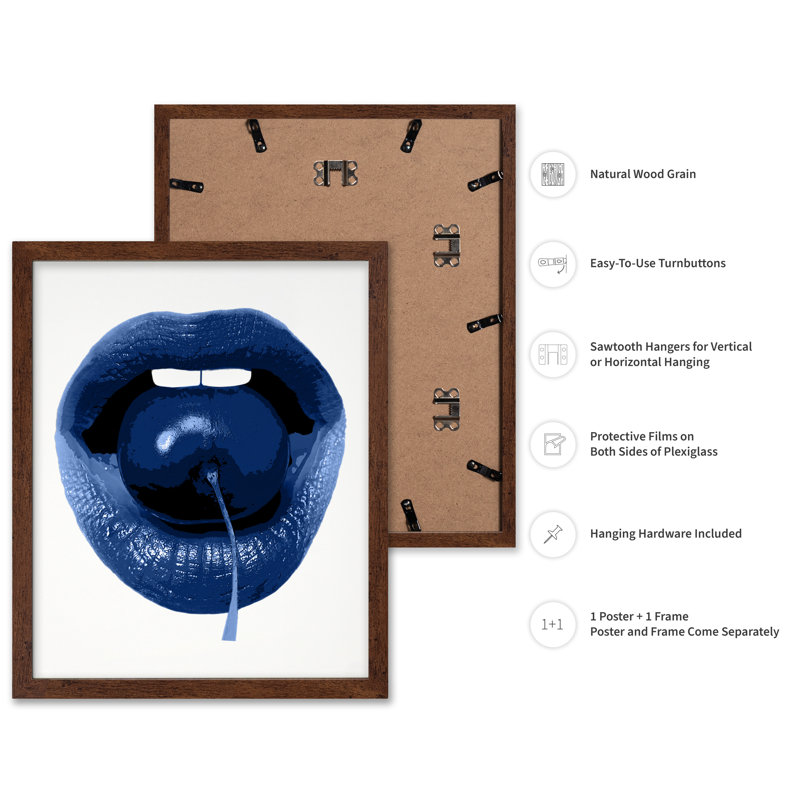 Blue Cherry, Poster, 16"H x 20"W, Brown Framed