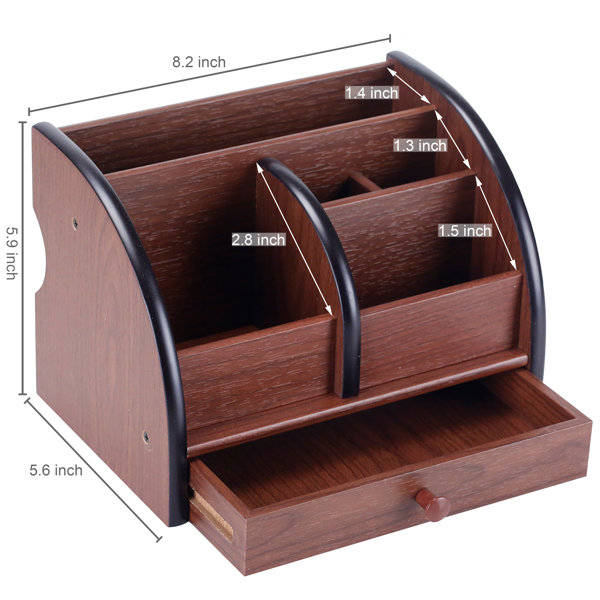 6 Slot Solid Wood Desk Supplies Organizer Inbox Zero